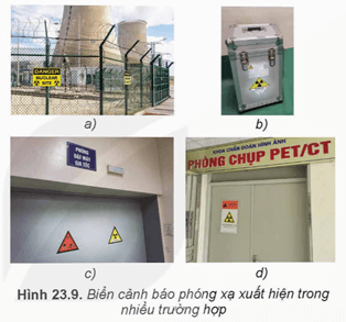 Nêu tên các địa điểm có nguy cơ phóng xạ trong Hình 23.9 Nếu gặp các biển