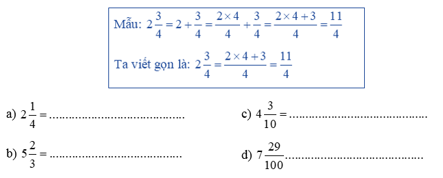 Vở bài tập Toán lớp 5 Bài 11: Hỗn số | Cánh diều