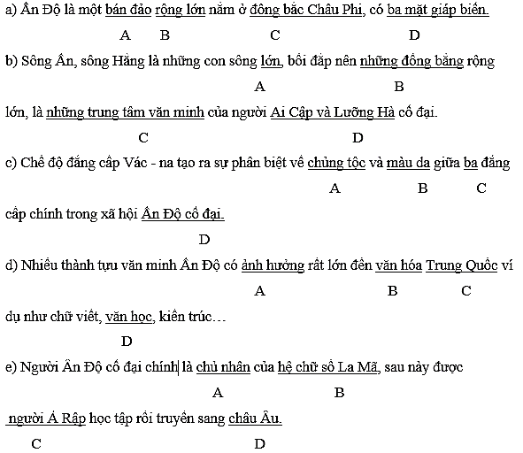 Chỉ ra những từ/cụm từ không đúng về nội dung lịch sử trong các câu sau đây và hãy sửa lại