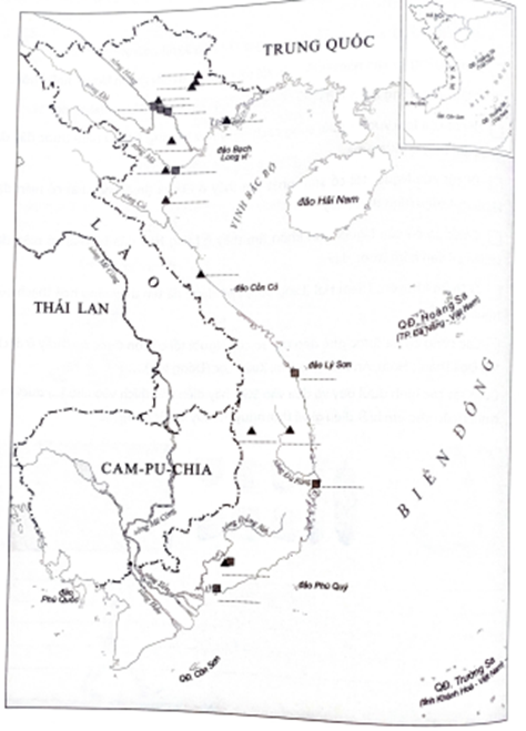 Dựa vào kiến thức đã học, em hãy xác định và cho viết vào chỗ (…) trong lược đồ những di chỉ đồ đá cũ ở Việt Nam