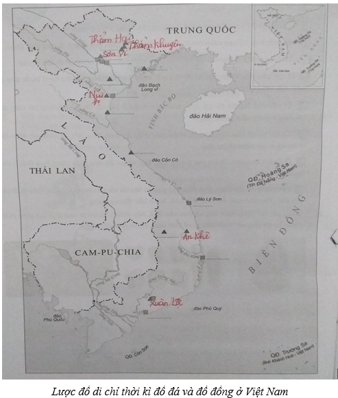 Dựa vào kiến thức đã học, em hãy xác định và cho viết vào chỗ (…) trong lược đồ những di chỉ đồ đá cũ ở Việt Nam