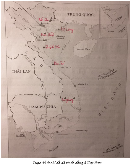 Dựa vào kiến thức đã học, em hãy xác định và cho viết vào chỗ (…) trong lược đồ những di chỉ đồ đá mới