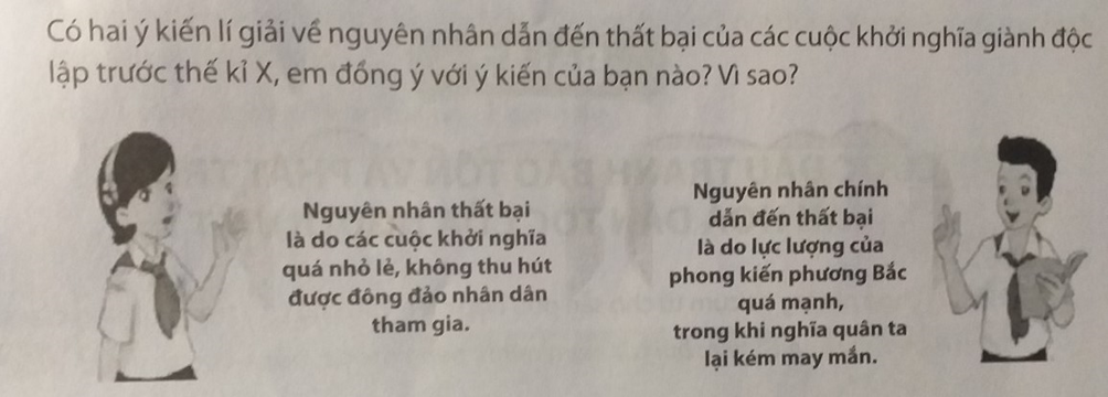 Có hai ý kiến về nguyên nhân dẫn đến thất bại của các cuộc khỡi nghĩa giành độc lập