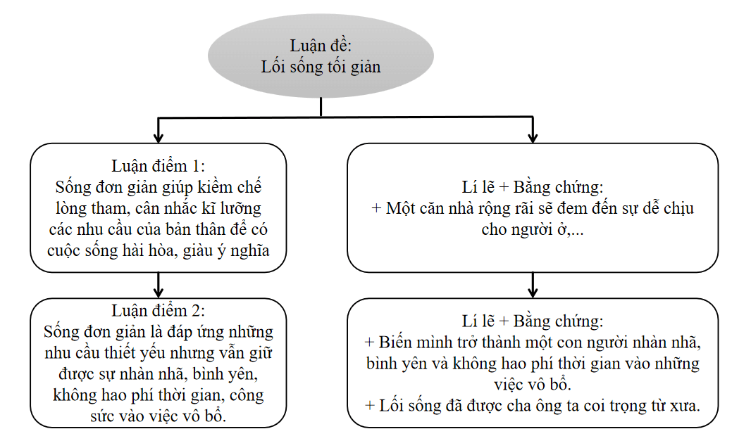 Sơ đồ thể hiện mối quan hệ giữa luận đề luận điểm lí lẽ và bằng chứng