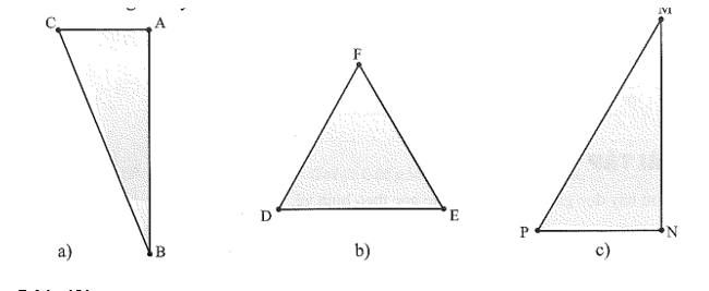 Hãy xác định số đo các góc của tam giác theo hình vẽ bên dưới. Hãy nêu nhận xét của em về các tam giác này