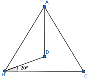 Trong hình vẽ sau, cho tam giác đều ABC và góc DBC bằng 20°.