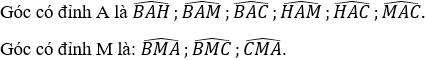 Viết tên các góc có đỉnh A, đỉnh M trong hình vẽ sau