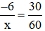 Tìm số nguyên x, biết: (-6)/x = 30/60