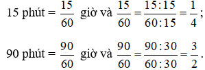 Viết các số đo thời gian sau đây theo đơn vị giờ, dưới dạng phân số tối giản