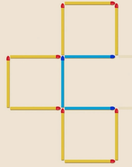 Di chuyển 3 que diêm ở hình bên để có 3 hình vuông. Vẽ hình thể hiện điều đó