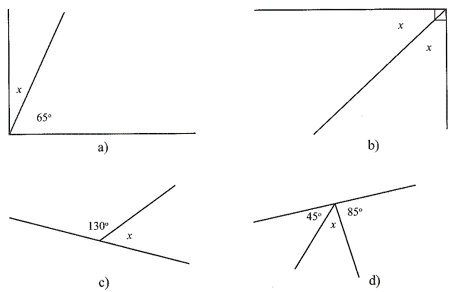 Không sử dụng thước đo độ, hãy tìm giá trị của x trong các trường hợp sau