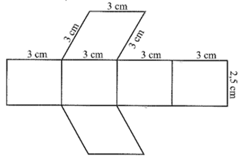 Tìm chiều cao và độ dài cạnh đáy của hình lăng trụ đứng tứ giác được tạo lập bởi tấm bìa dưới đây