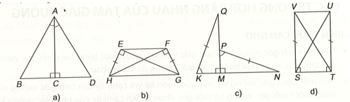 Mỗi hình sau có các cặp tam giác vuông nào bằng nhau? Vì sao?