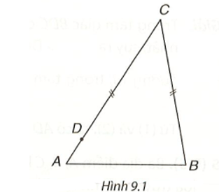 Trong Hình 9.1 có hai đoạn thẳng BC và DC bằng nhau, D nằm giữa A và C