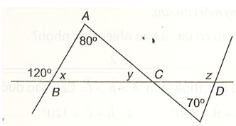 Tìm các số đo x, y, z trong hình dưới đây trang 56 vở thực hành Toán lớp 7 Tập 1