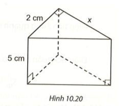 Quan sát Hình 10.20 và tìm giá trị của x, biết thể tích của hình lăng trụ là 15 cm3