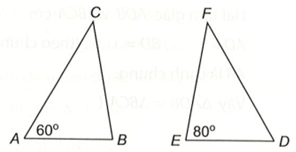 Cho tam giác ABC bằng tam giác DEF. Biết góc A = 60 độ, góc E = 80 độ