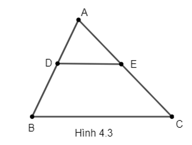 Quan sát Hình 4.3. Biết DE song song BC, AD = 12, DB = 18, CE = 30