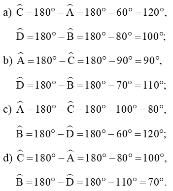 Cho ABCD là tứ giác nội tiếp. Tính số đo các góc còn lại của tứ giác