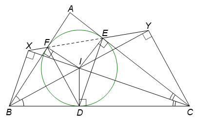 Cho tam giác ABC (AB < AC) ngoại tiếp đường tròn (I) với các tiếp điểm trên BC