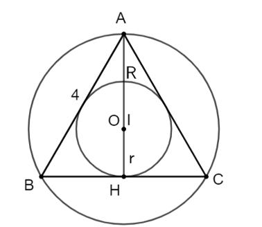 Cho tam giác đều ABC có độ dài cạnh bằng 4 cm. Tính bán kính đường tròn ngoại tiếp