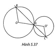 Cho hai đường tròn (O) và (O') tiếp xúc ngoài với nhau tại A. Một đường thẳng qua A cắt (O) tại B