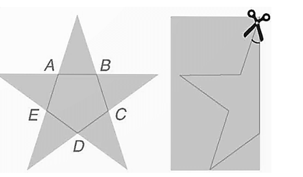 Bạn Lan muốn cắt hình ngôi sao có dạng như hình dưới đây (trong đó ABCDE là một ngũ giác đều)