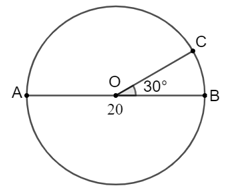 Chọn phương án đúng. Độ dài cung 30 độ của một đường tròn có đường kính 20 cm là