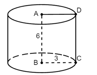 Chọn phương án đúng. Một hình trụ có bán kính đáy bằng 3 cm, chiều cao 6 cm