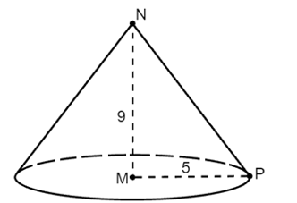 Chọn phương án đúng. Một hình nón có bán kính đáy bằng 5 cm, chiều cao bằng 9 cm